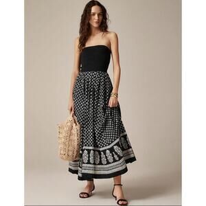 J Crew Strapless Mixy Block Print Flowy Midi Dress US Women's L New